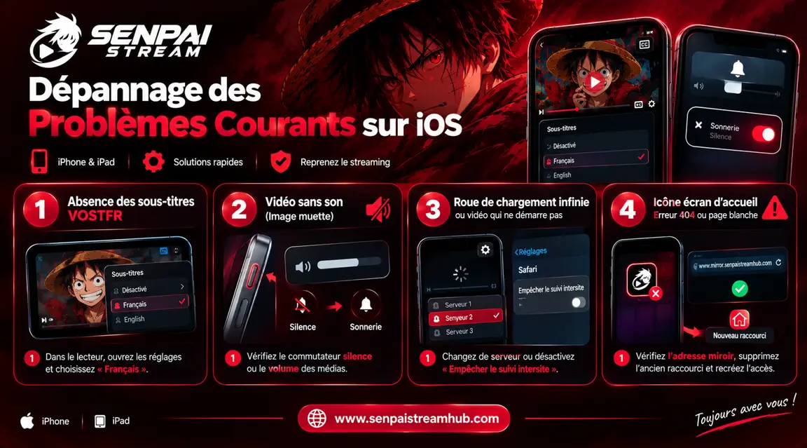 Senpai Stream pour iOS 8 Guide de dépannage des problèmes audio, sous-titres et chargement sur Senpai Stream pour iOS