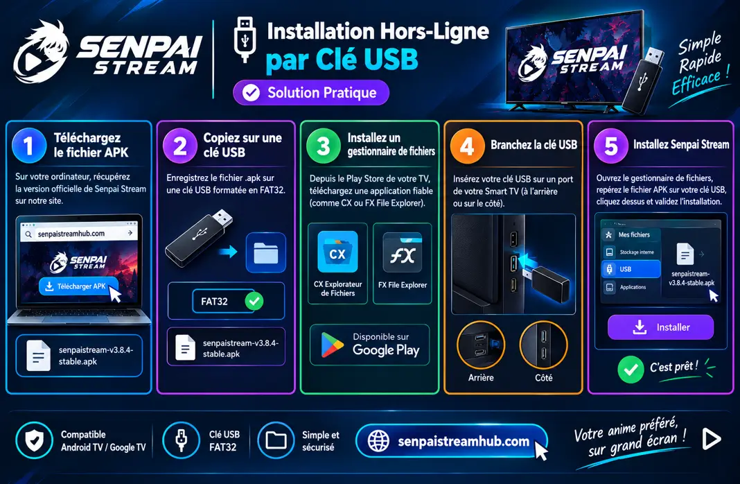 Senpai Stream sur Smart TV 7 Installation hors-ligne de Senpai Stream APK par clé USB sur Smart TV